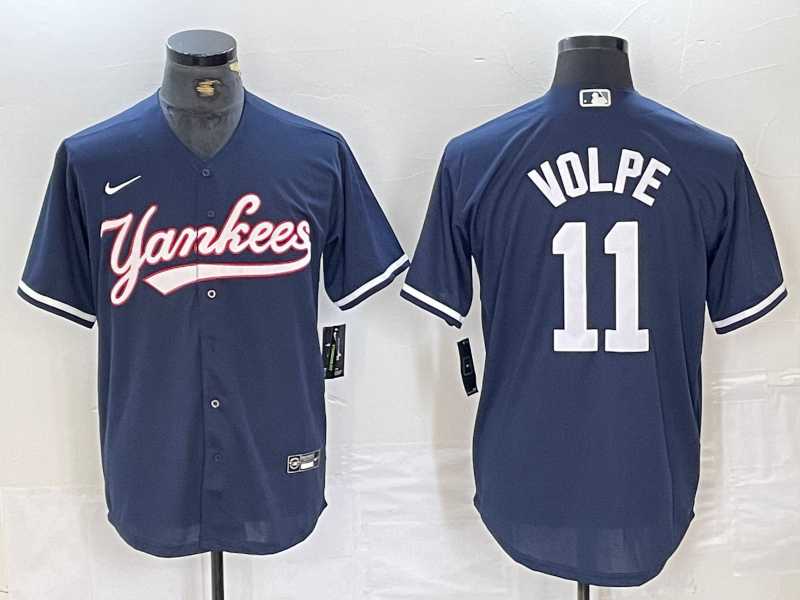 Mens New York Yankees #11 Anthony Volpe Navy Cool Base Stitched Baseball Jersey->new york yankees->MLB Jersey